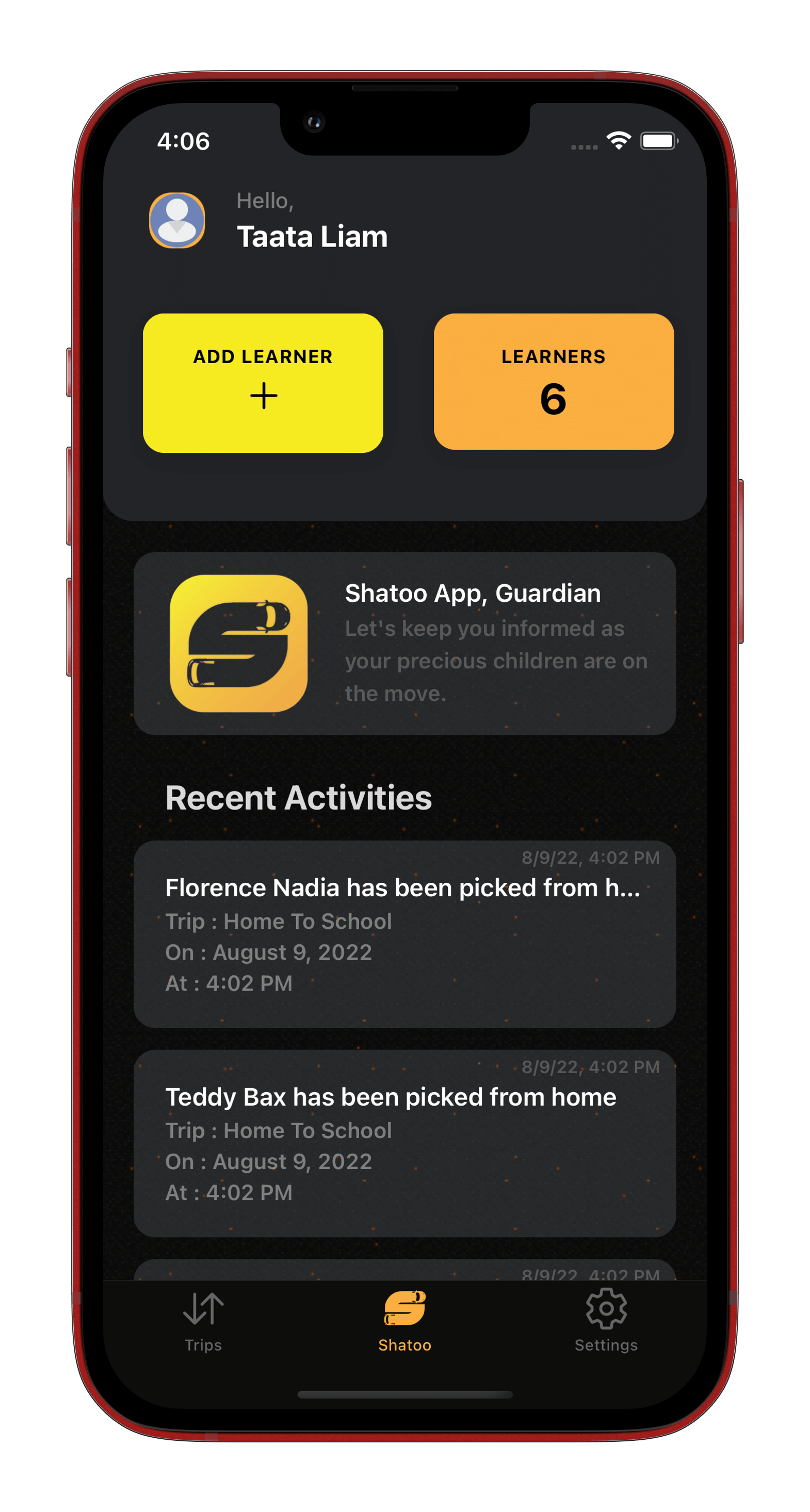 Shatoo app ios dashboard